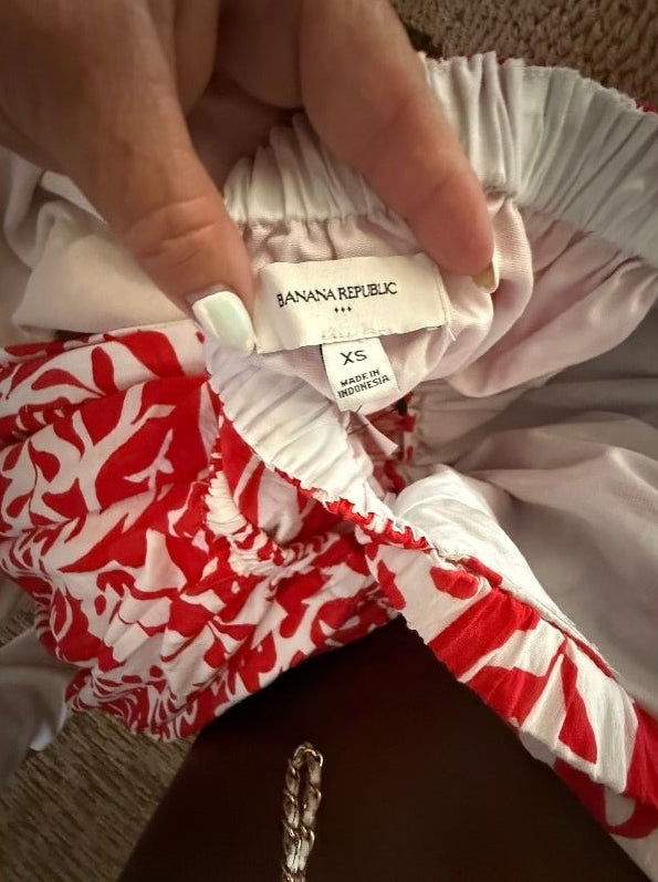 Banana Republic Red & White Linen-Blend Open Back Maxi Dress – XS NEW with Tags