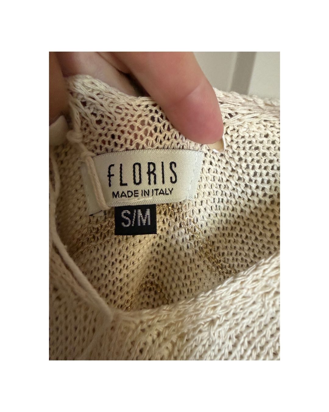 KNIT DRESS - Floris Made in Italy Ivory & Metallic Gold Knit Midi Dress – S/M