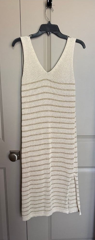 KNIT DRESS - Floris Made in Italy Ivory & Metallic Gold Knit Midi Dress – S/M