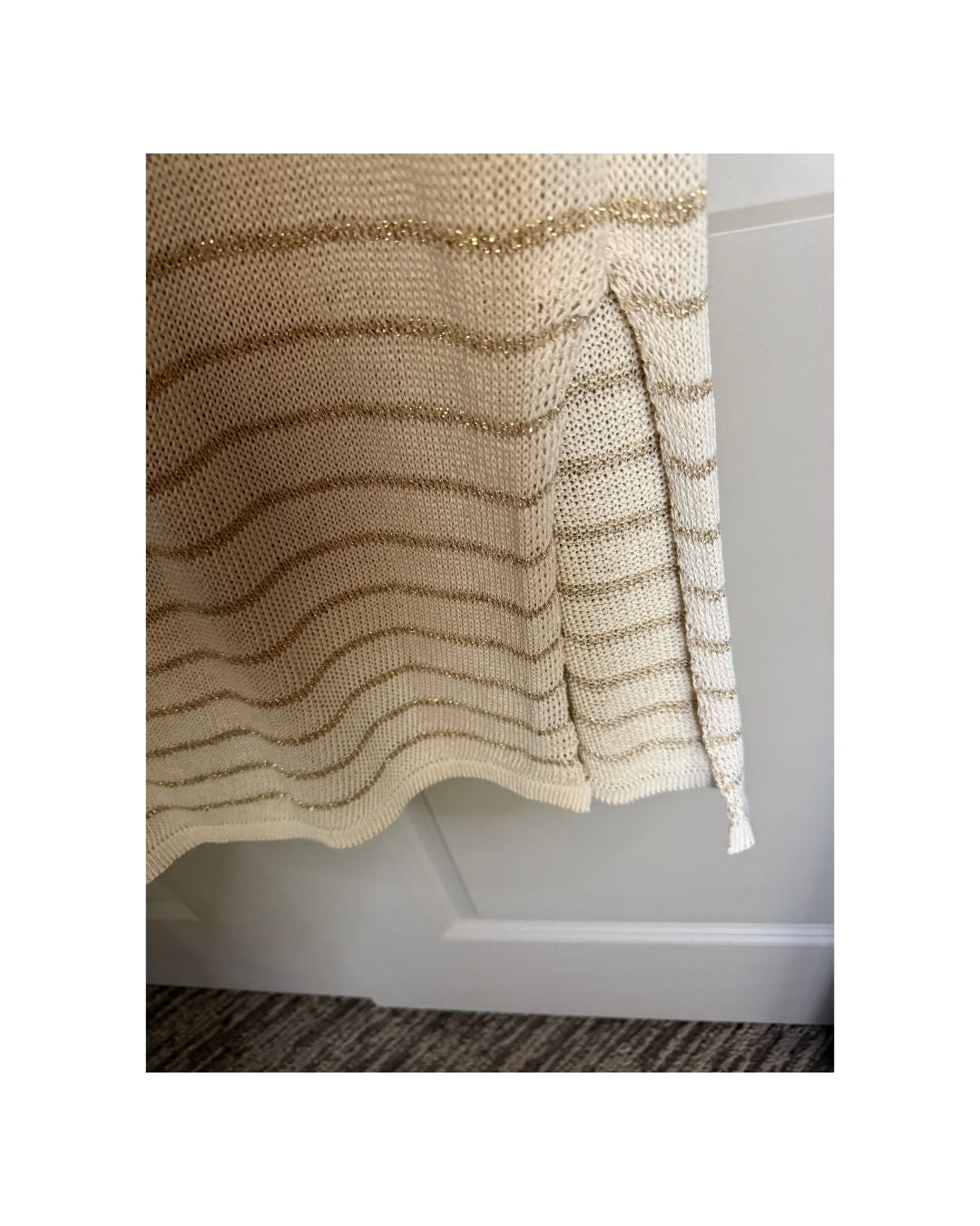 KNIT DRESS - Floris Made in Italy Ivory & Metallic Gold Knit Midi Dress – S/M