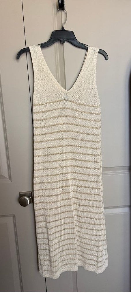 KNIT DRESS - Floris Made in Italy Ivory & Metallic Gold Knit Midi Dress – S/M