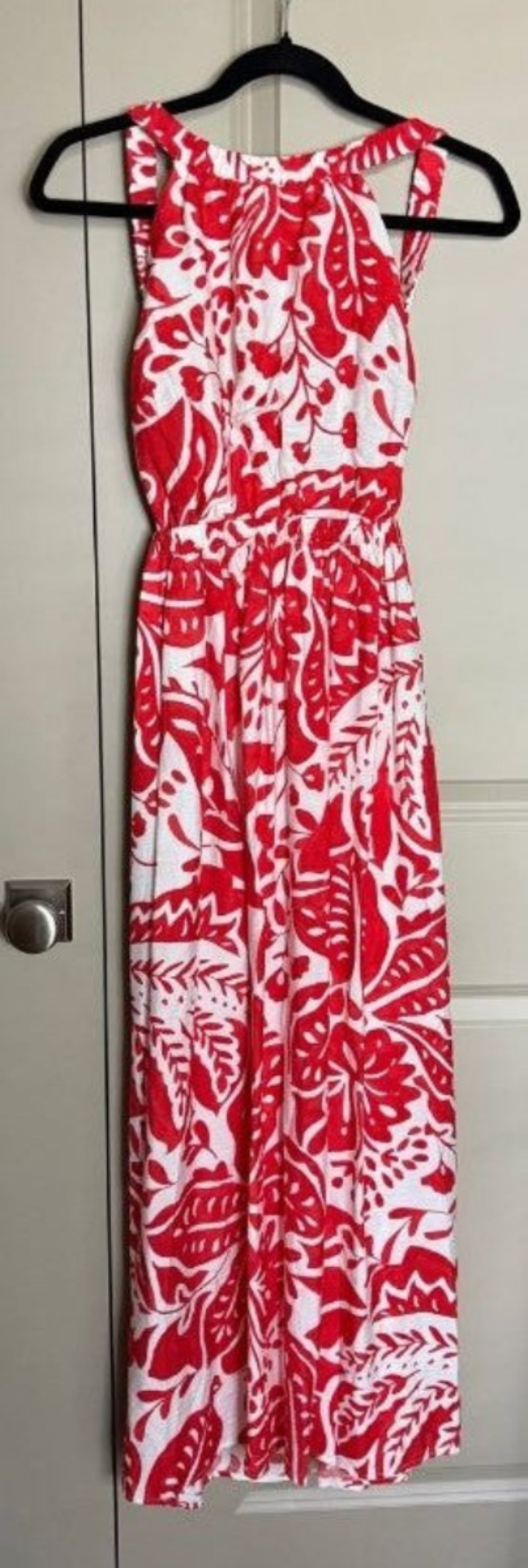 Banana Republic Red & White Linen-Blend Open Back Maxi Dress – XS NEW with Tags