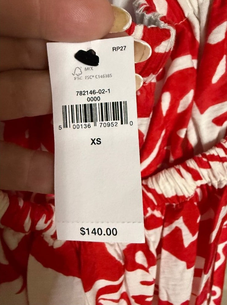 Banana Republic Red & White Linen-Blend Open Back Maxi Dress – XS NEW with Tags