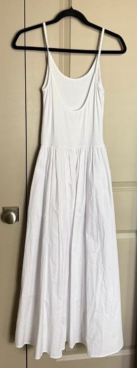 Commense White Drop-Waist Spaghetti Strap Midi Dress