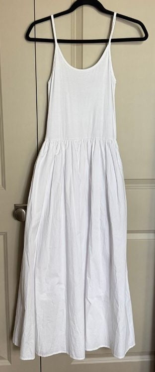Commense White Drop-Waist Spaghetti Strap Midi Dress