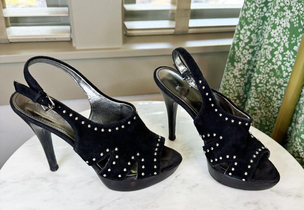 Marc Fisher Teron Black Suede Studded Platform Heels – Size 6