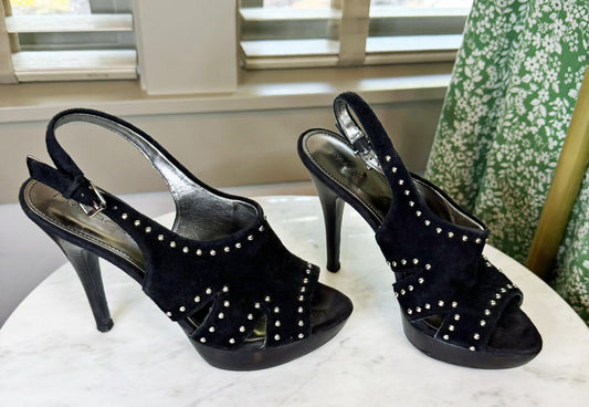 Marc Fisher Teron Black Suede Studded Platform Heels – Size 6