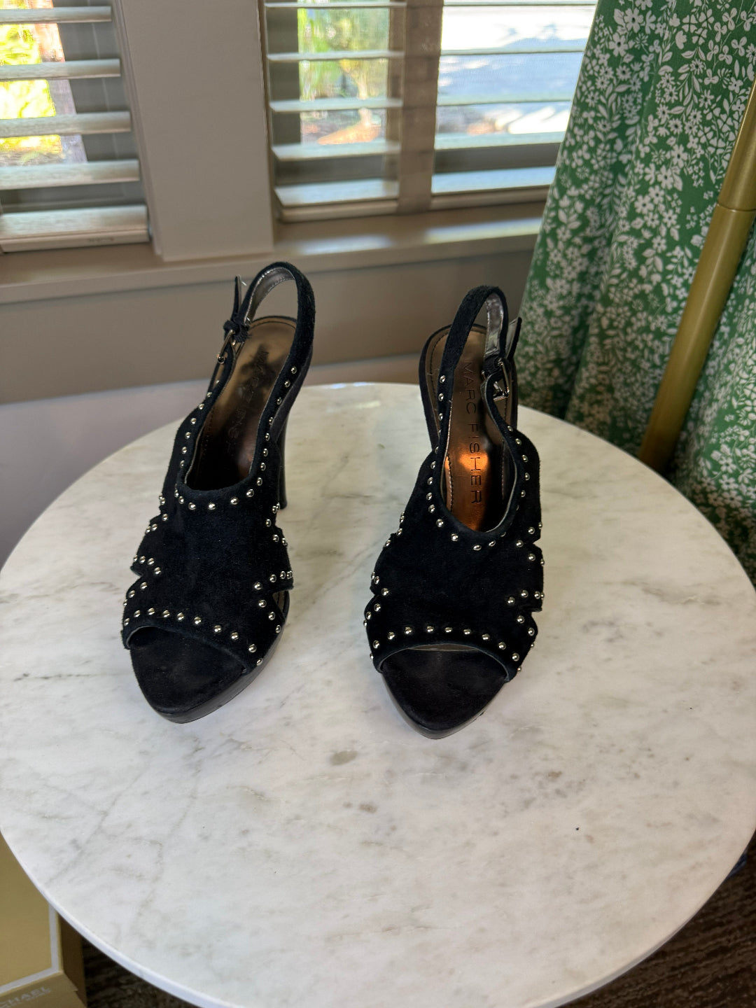 Marc Fisher Teron Black Suede Studded Platform Heels – Size 6