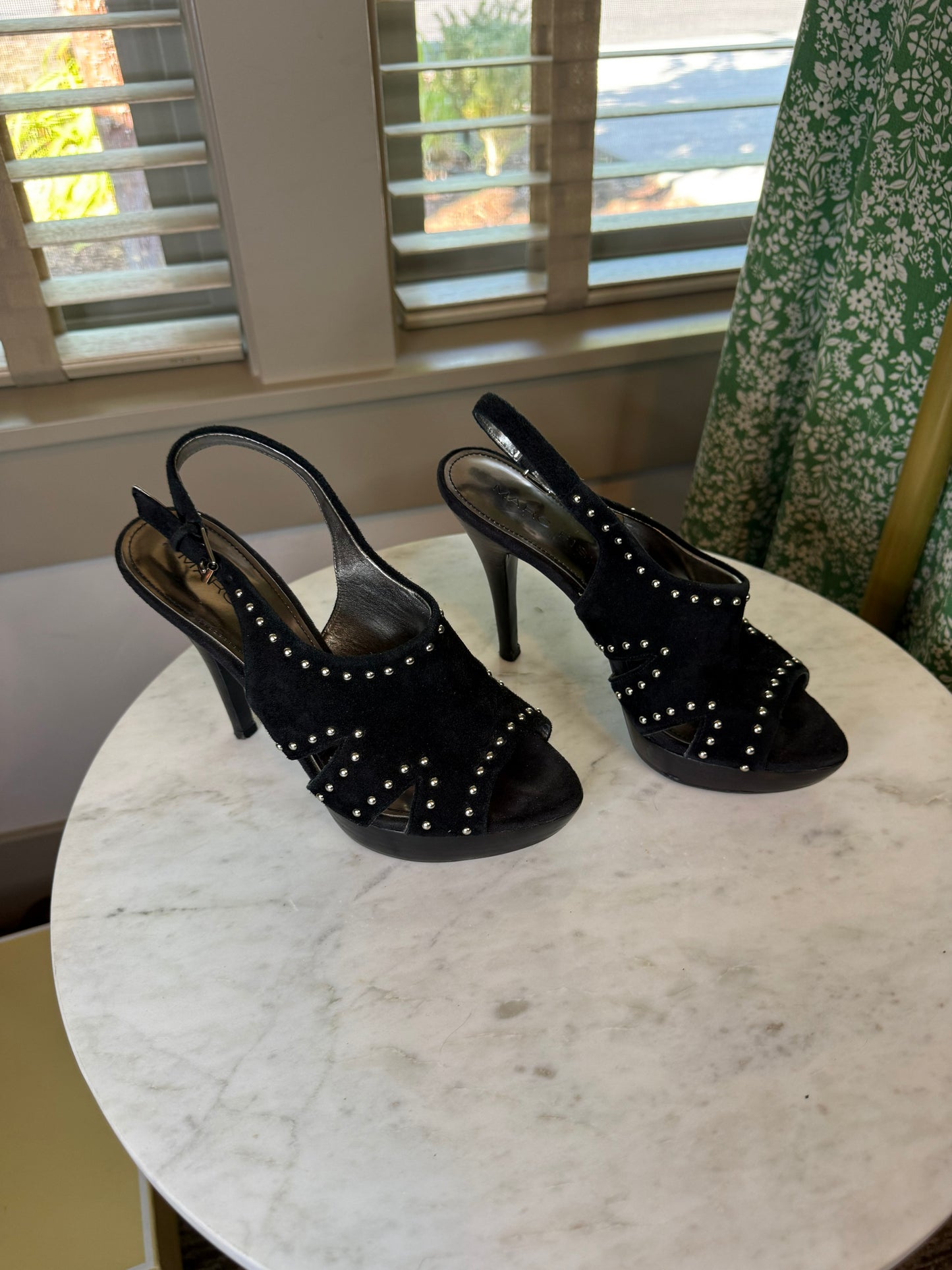 Marc Fisher Teron Black Suede Studded Platform Heels – Size 6