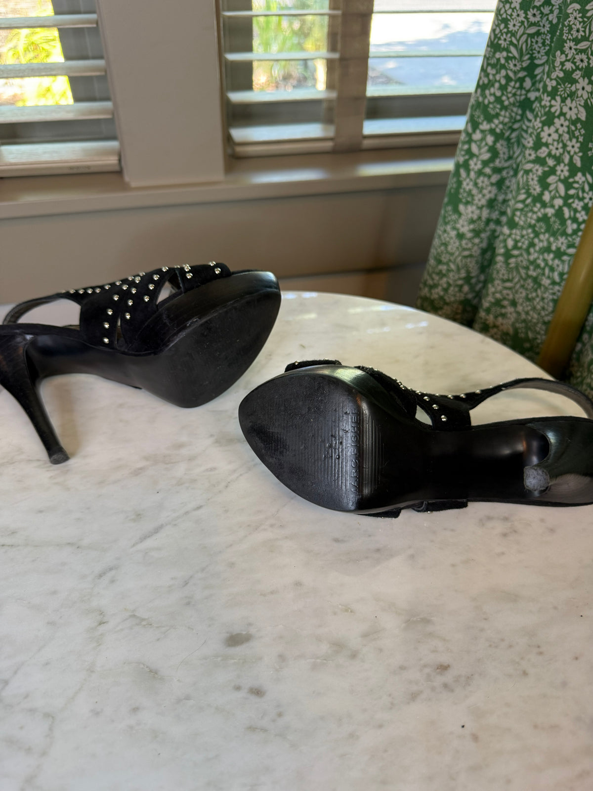 Marc Fisher Teron Black Suede Studded Platform Heels – Size 6
