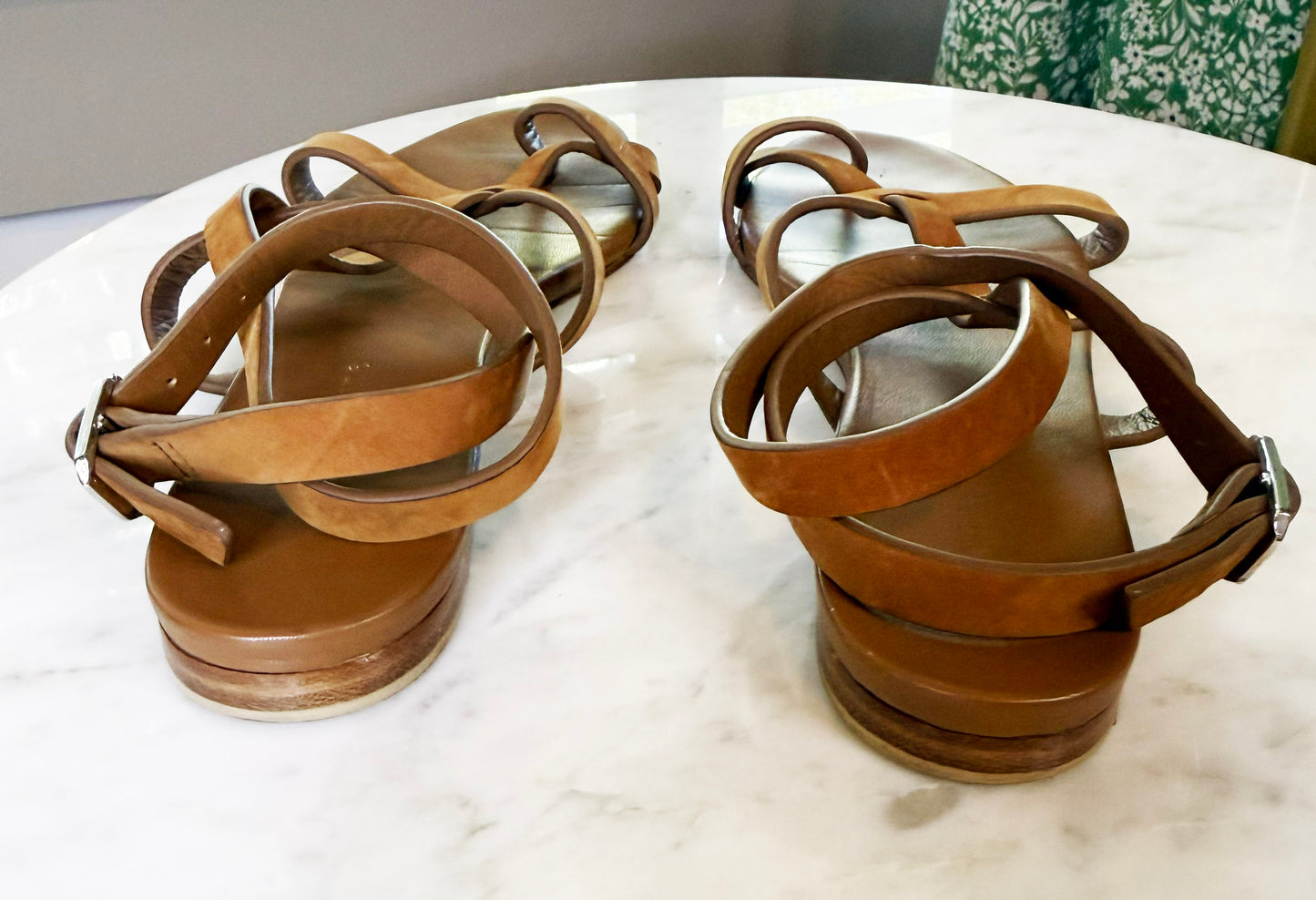 Jenni Kayne Cognac Oiled Leather Strappy Gladiator Sandals