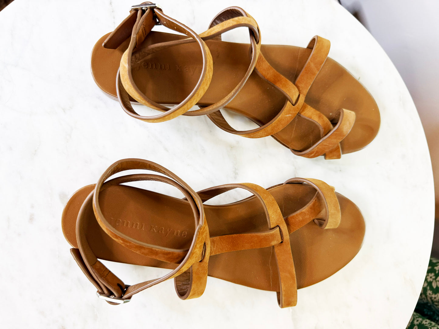 Jenni Kayne Cognac Oiled Leather Strappy Gladiator Sandals