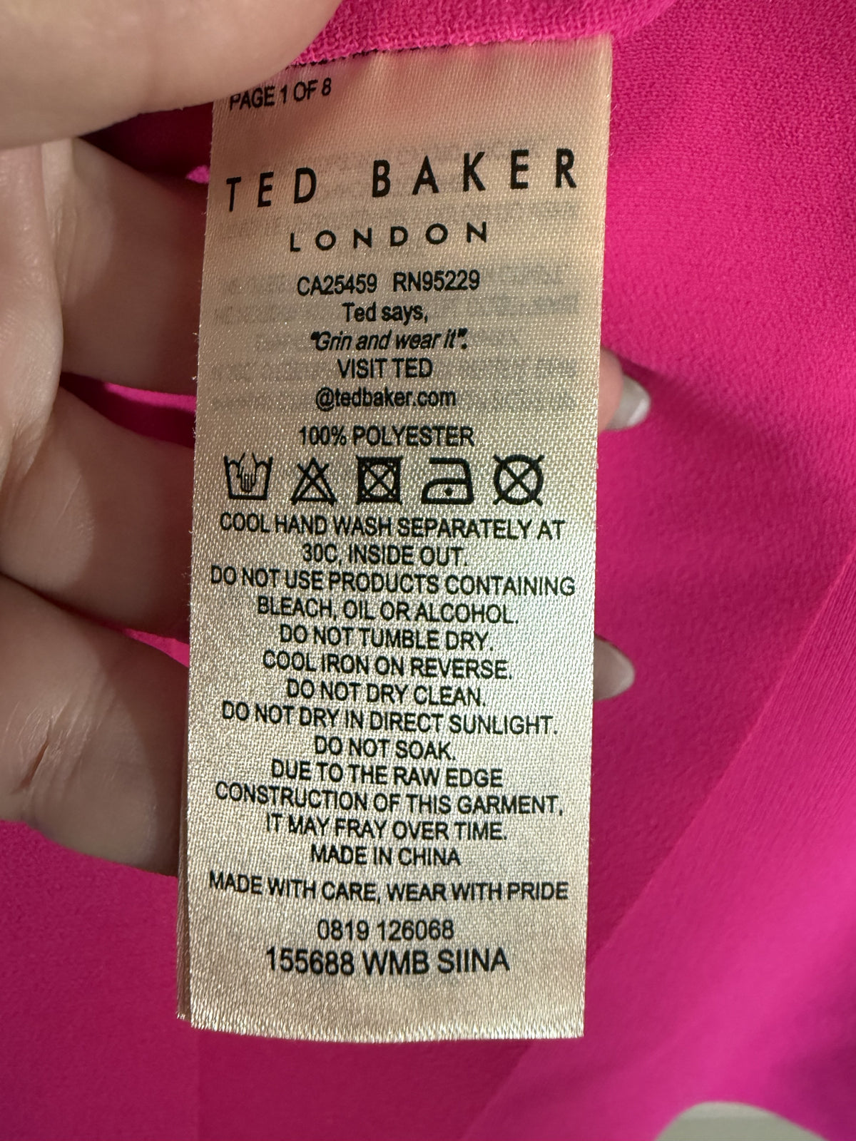 Ted Baker "Siina"  bright Pink/Fuscia scallop neck camisole  Sz 4-6