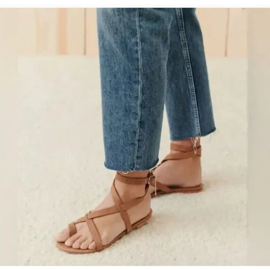 Jenni Kayne Cognac Oiled Leather Strappy Gladiator Sandals